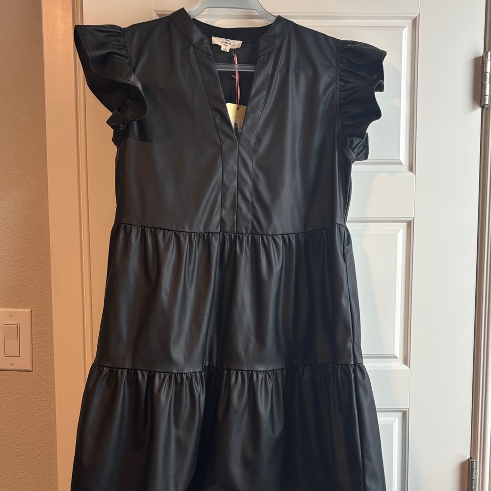 Entro Black Midi Dress with Ruffle Sleeves